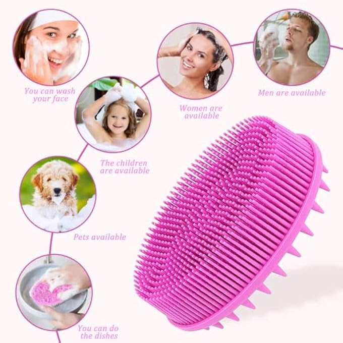 كاست ويف فرشاة 2Pcs Upgrade 2 في 1 للحمام والشامبو، مقشر الجسم سيليكون للاستخدام في الاستحمام، فرشاة تقشير للجسم، ليفة سيليكون فاخرة، مفرش للرأس، مدلك/فرشاة فروة الرأس، مبللة وجافة، سهلة التنظيف - Image 4